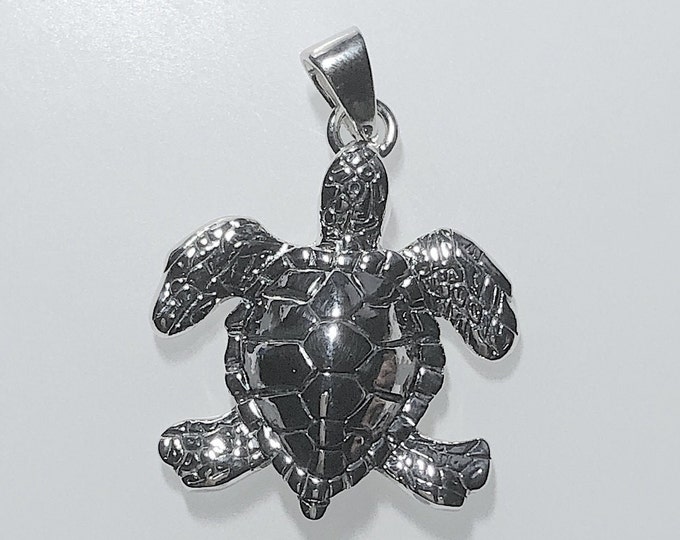 Sterling Silver Sea Turtle Pendant: Oxidized Marine Life Jewelry