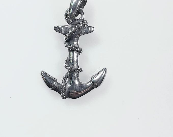 Sterling Silver Small Nautical Anchor w/Rope Pendant