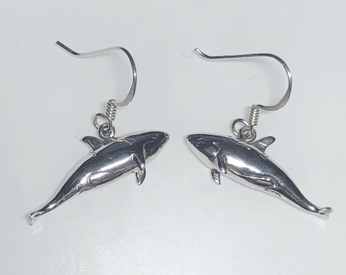 Sterling Silver Orca Whale Wire Earrings, wildlife,  Sealife,  nature life jewelry.