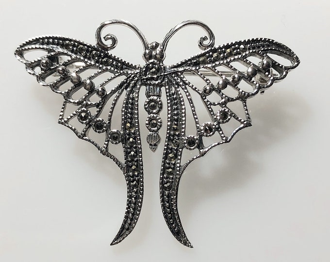 Sterling Silver Butterfly Pin/ Brooch with Marcasite, nature life, insect jewelry.