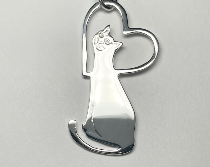 Sterling Silver Cat w/Heart Pendant