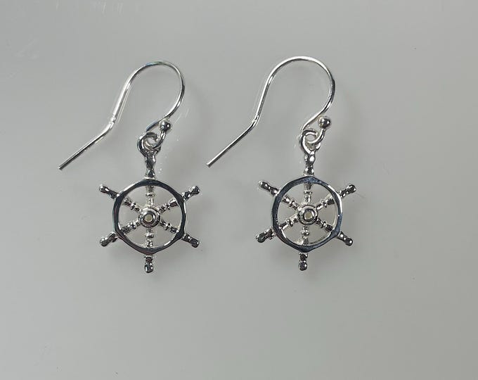 Sterling Silver Ship's Wheel Wire Earrings - Sailing,  nautical jewelry