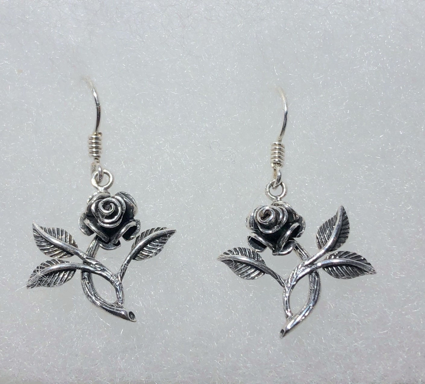 Sterling Silver Rose Wire Earrings, cute flower earrings, nature life jewelry.