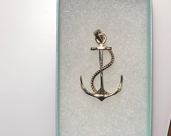 Sterling Silver  Nautical Anchor w/ Rope Pendant Gold Plated - Sailing, Nautical jewelry