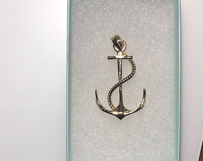 Sterling Silver  Nautical Anchor w/ Rope Pendant Gold Plated - Sailing, Nautical jewelry