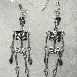 Sterling Silver Movable Skeleton Wire Earrings  - Halloween jewelry