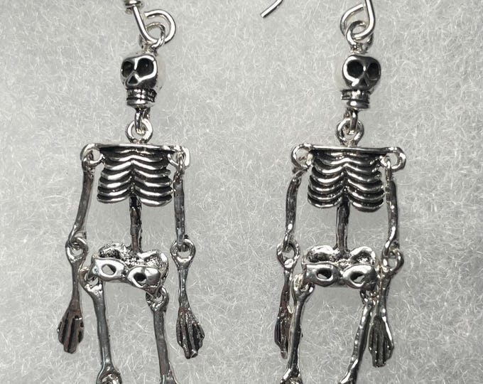 Sterling Silver Movable Skeleton Wire Earrings  - Halloween jewelry