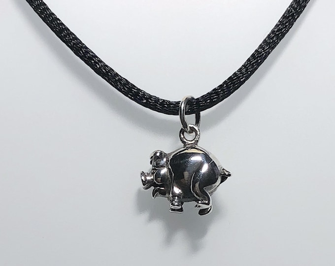 Sterling Silver Small Fat Pig Pendant  - Animal - Farm - Nature Jewelry