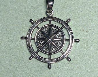 Sterling Silver Nautical Compass/Ship's Wheel Pendant