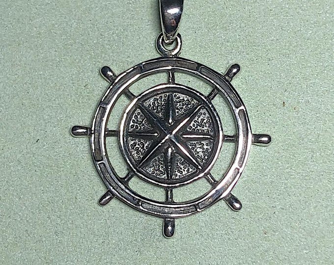 Sterling Silver Nautical Compass/Ship's Wheel Pendant