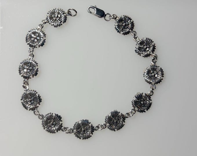 Sterling Silver 7.5" Bracelet-   Celtic flower  bracelet - botanical jewelry, wild life, flowers