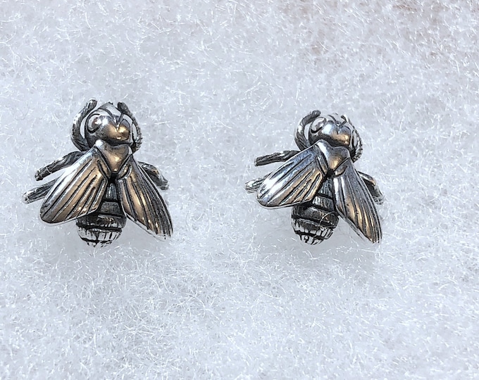 Sterling Silver House Fly Stud Earrings: Nature Insects Jewelry
