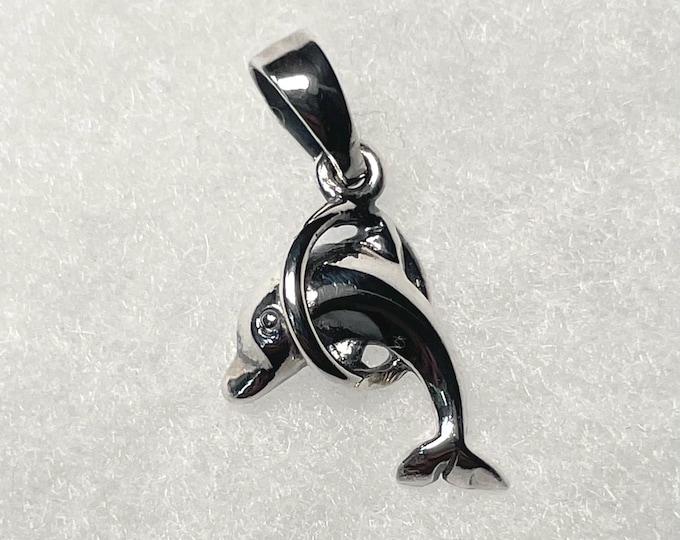 Sterling Silver Dolphin Jumping Through Hoop Pendant - Sealife, marine jewelry