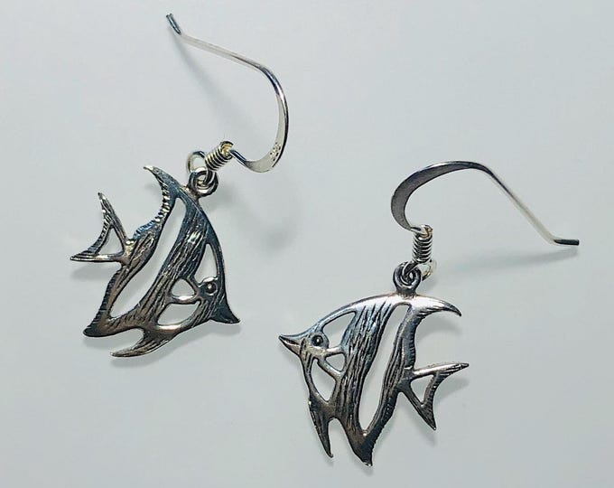 Sterling Silver Angel Fish Wire Earrings -  sea life, nature jewelry