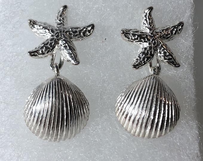 Sterling Silver Starfish Scallop Shell Earrings: Beach Jewelry