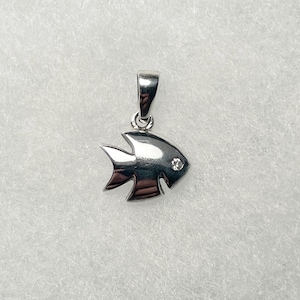 Sterling Silver Smiling Fish Pendant w/Crystal Stone Eye