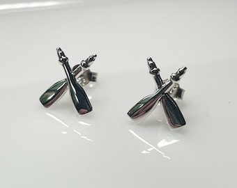 Sterling Silver Crossed Oars Stud Earrings -  lake, summer, rowing  jewelry