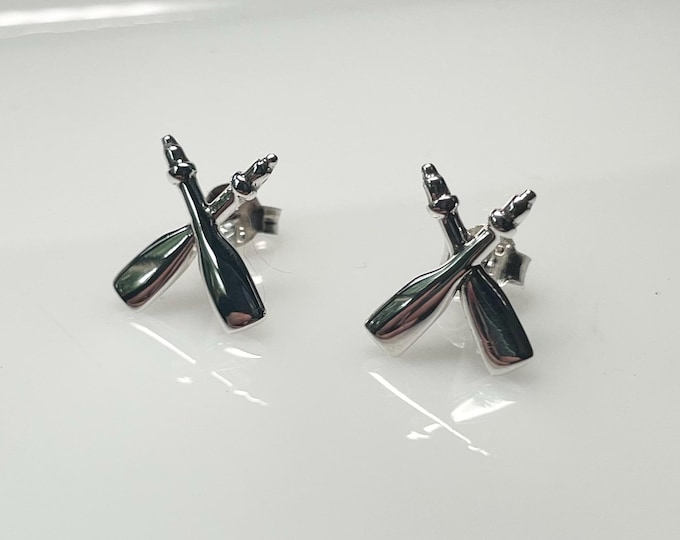Sterling Silver Crossed Oars Stud Earrings -  lake, summer, rowing  jewelry