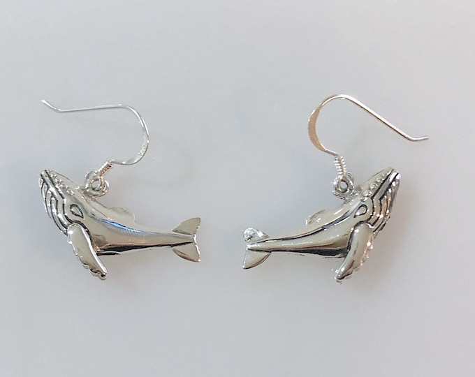Sterling Silver Humpback Whale Wire Earrings