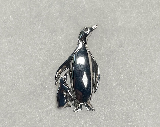 Sterling Silver Penguin and Baby Penguin Chick Pendant