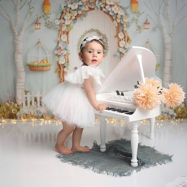 White and Brown Wooden Piano for Christmas Baby Photography, Custom Wooden Photographer Props, Newborn Photography Wooden Piano