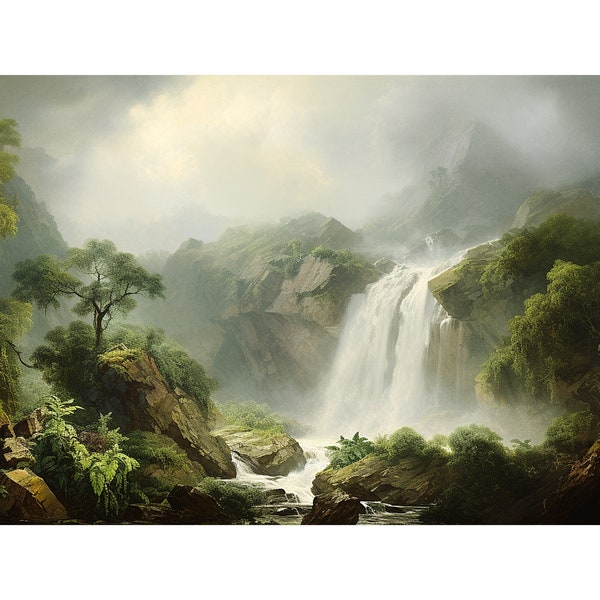 TV MOVING ART, Samsung the Frame tv, Digital Canvas, Waterfall Rich forest, deep jungle landscape, nature paradise, realism landscape art