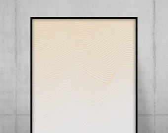 May include: A framed print with a white background and a pattern of wavy lines in a light beige color. The text "WHEAT #F5DEB3" is at the bottom of the print.