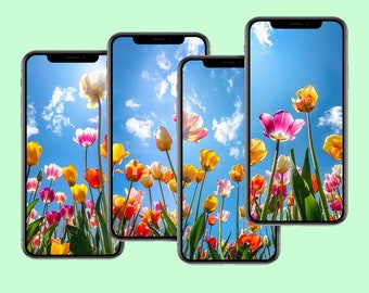 Spring Floral Mobile Wallpaper: Vibrant Tulips (Digital Download)