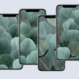 Minimalistic Wallpaper Botanical Green Leaf Design Nature Aesthetic Plant Art Modern Nature Wallpaper Digital Download Mobile