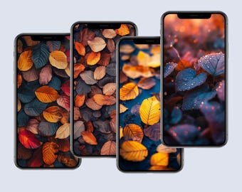 Herfstbladeren, moderne esthetische digitale achtergrond, digitaal behang, minimalistische iPhone, Instant Download, herfstbehang, herfstregen