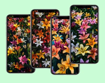 Spring Lily Mobile Wallpaper: Vibrant Floral iPhone & Android Backgrounds (Digital Download)