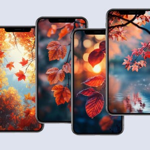 Autumn Leaves Mobile Wallpaper: Fall Nature Art (Digital Download)