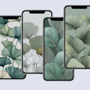 Minimalistic Wallpaper Botanical Green Leaf Design Nature Aesthetic Plant Art Modern Nature Wallpaper Digital Download Mobile