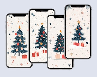 Pastel Christmas iPhone Wallpaper: Santa & Tree (Digital Download)
