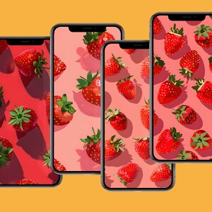 Strawberry Wallpaper, Strawberry Lock Screen, Garden Fresh Wallpaper, Digital Wallpaper, Refreshing Pattern, Aesthetic Strawberry Wallpaper