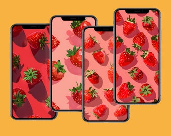 Strawberry Pattern Wallpaper: Garden Fresh Lock Screen (Digital Download)