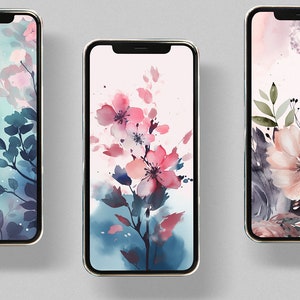 Watercolor iPhone Wallpaper, Floral Watercolor iPhone Background, Watercolor Flowers, Digital Phone Wallpaper, Digital Download, Flowers