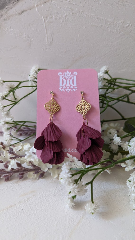 The red princess, spring styles, Summer Floral Polymer Clay Earrings,jewerly, Gift, Handmade earrings, Golden pendants, flower earrings,cute