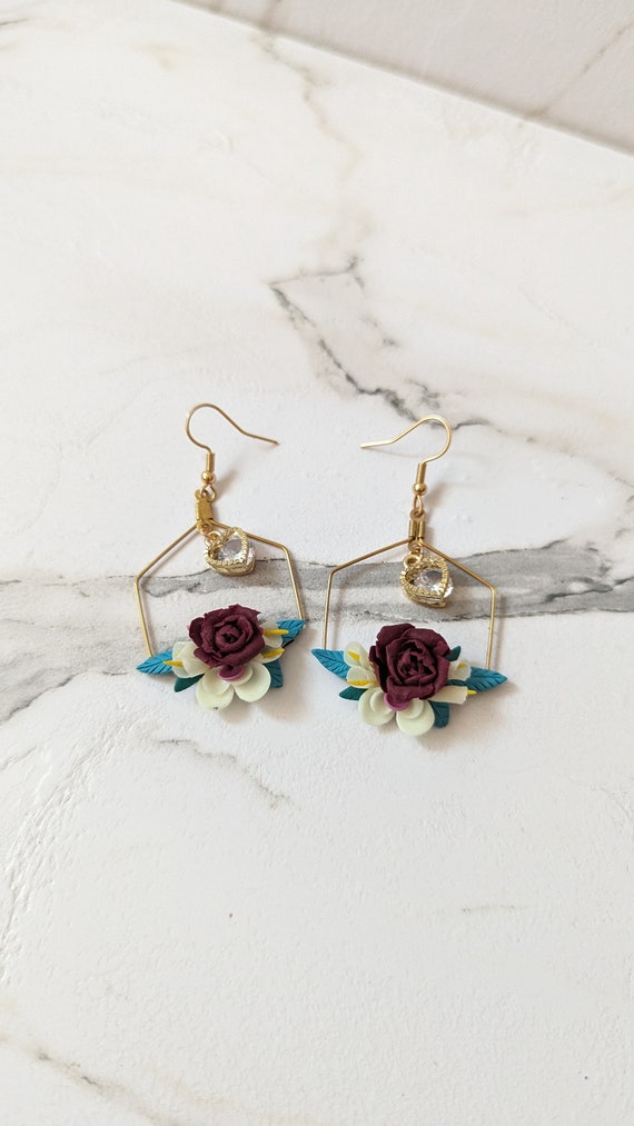 Blooming roses earrings springtime styles, Summer Floral Polymer Clay Earrings, Glow in the dark, Gift, Red ,White, handmade earrings