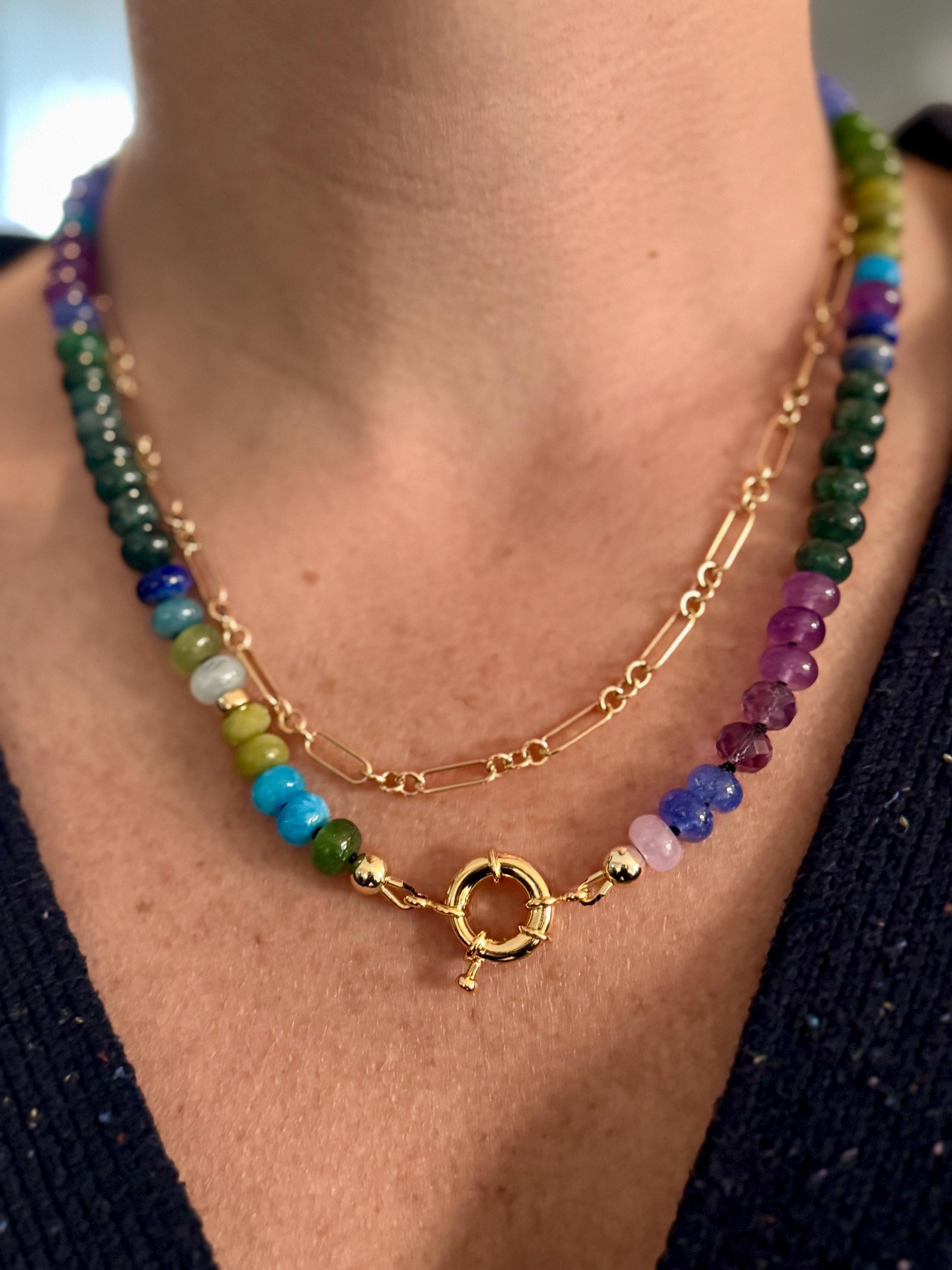 リクエスト Rainbow Gemstone Necklace | Hand Knotted Gemstone Necklace