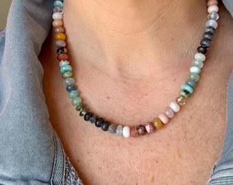 Multi Gemstone Necklace | Genuine Natural Gemstone Necklace | Silk Knotted Jewelry | 18K Gold Filled | Artisan Handmade Statement Necklace