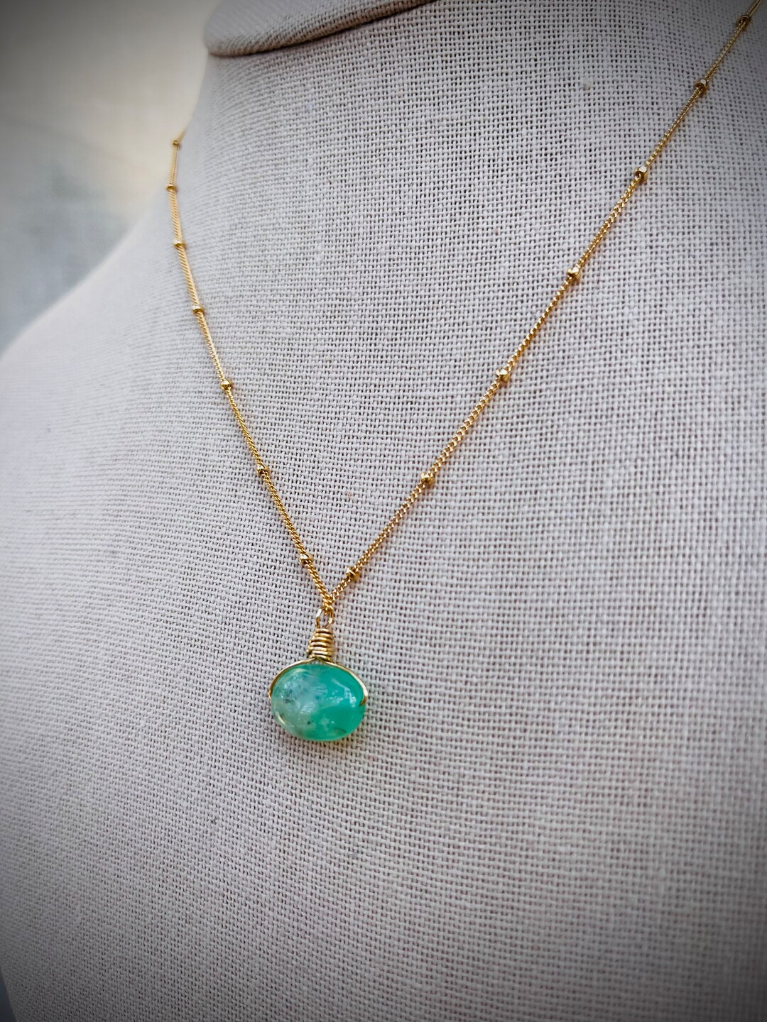 Chrysoprase Diamond Pendant Necklace