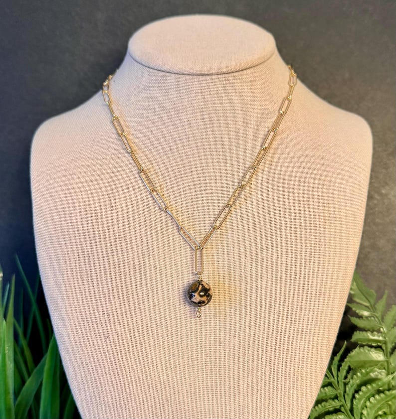 Leopard Jasper Gold Necklace 14k Gold Filled Paperclip Chain Handmade