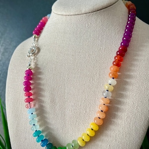 Handmade Rainbow Gemstone Necklace: Knotted Beaded Statement Jewelry