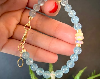 Aquamarine Bracelet | Opal Bracelet | Handmade Bracelet | Luxury Jewelry | March Birthstone | One of a Kind Jewelry | Gifts for Her