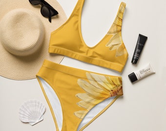 Hoch taillierter Bikini mit einer Sonnenblume