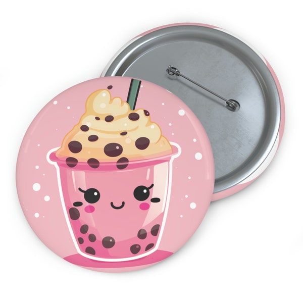 Pretty in Pink Boba Tea Pin Buttons - Quirky and Cute Accessories for Boba Tea Lovers