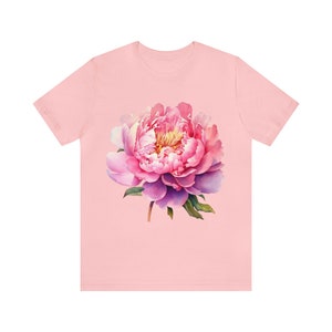 Short Sleeve Tee T Shirt Pink Watercolor Peony Woman&#39;s Floral Gift Design