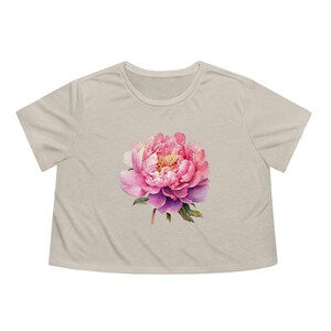 Women&#39;s Flowy Cropped Tee Pink Watercolor Peony Floral Gift Design