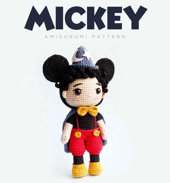 Mickey Mouse amigurumi crochet pattern PDF download, digital Disney  character plush toy pattern for beginners, Mickey soft doll tutorial